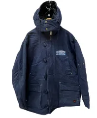 TOUGH DUCK フーデッドダウンコート ダック地 2WAY カナダ製 中綿 企業系 ワッペン 襟コーデュロイ 90S 00S 古着 ビンテージ 563726 2XL ネイビー メンズ/199