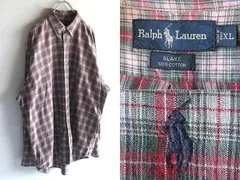 希少 90sビンテージ Ralph Lauren ラルフローレン BLAKE ポロポニーロゴ刺繍 コットン チェック BDシャツ XL 赤 緑 大きいサイズ USA企画