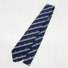 GUCCI グッチ ネクタイ インターロッキングGG 蜂 ビー ストライプ ネイビー ブルー ゴールド 660058 4E002【中古】SAランク　6_234