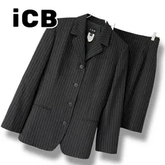 iCB アイシービー セットアップ スーツ 9 M ブラック ストライプ ウール オンワード テーラードジャケット ひざ丈スカート 上下セット ビジネス オフィス フォーマル 通勤 営業 訳あり特価 オンワード樫山 ピンストライプ 裏地あり 0001106OC