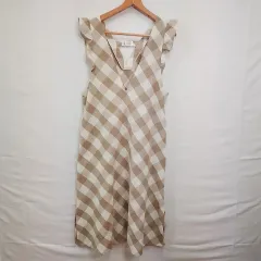 Milk tea ミルクティー ジャンパースカート マタニティ 授乳服 ベル・フリル＆ブロックチェックワンピース スリットタイプ ベージュ フリーサイズ 〇□☆