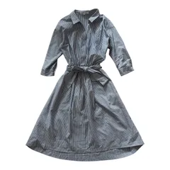  STRAWBERRY-FIELDS ストロベリーフィールズ ストライプ シャツワンピース ベルト付き ブルー 日本製 レディース【Z1805】