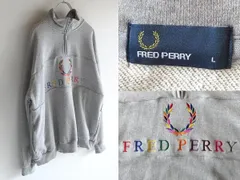 BEAMS × FRED PERRY ビームス別注 フレッドペリー マルチカラー ローレルロゴ刺繍 ハーフジップスウェット ハイネックトレーナー L グレー