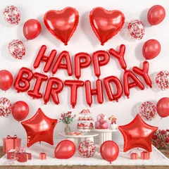 飾り付け バルーン 風船 バースデー 誕生日 HAPPY BIRTHDAY 装飾 ガーランド ハート 星 Lausatek コンフェッティバルーン パーティー サプライズ お祝い レッドセット