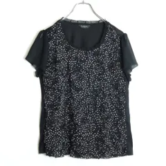 【美品】インゲボルグ★シフォン付き♪半袖カットソー サイズ3(9号) 黒系 水玉×無地 薄手 z18080