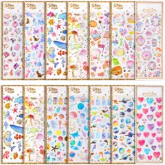 キラキラ ぷくぷく ハート 手帳ステッカー 立体 ごほうび 14シート デコ 女の子 スケジュール帳 キラキラシール 天体心柄と猫魚 SANNIX