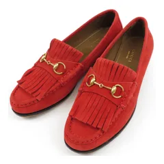 グッチ ホースビット スウェード ローファー 351305 レディース レッド GUCCI【中古】 【アパレル・小物】