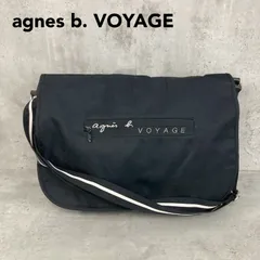 agnes b. VOYAGE アニエスベーボヤージュ ショルダーバッグ ブラック 黒 ナイロン 100% メッセンジャーバッグ 肩掛け 斜めがけ カバン 鞄 ロゴ フラップ ボーダー ストラップ SNR-10 ★ ■■のサムネイル