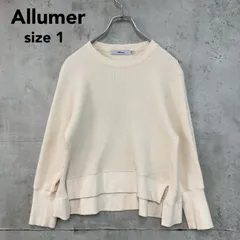 Allumer アリュメール ホワイト 日本製 ワッフル 凹凸編み サーマル カットソー クルーネック 長袖 ロングスリーブ 袖リブ 裾レイヤード風 スリット 8141303 コットン 綿100% 柔らかい カジュアル 1 Sサイズ相当 ★ ■◇のサムネイル