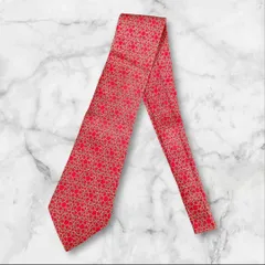 美品 エルメス ネクタイ シルク100％ レッド 総柄 フランス製
