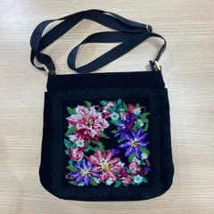 FEILER フェイラー パイル地 ショルダーバッグ 黒 ブラック 花柄