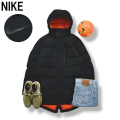 ナイキ NIKE キルティング ダウン コート パーカー スウッシュ ロゴ ウィンドブレーカー ジャンパー ロング ジャケット  L ブラックxオレンジ スポーツ ストリート カジュアル メンズ