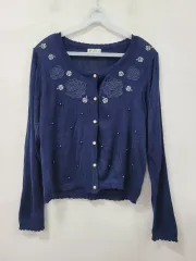 axes femme バラ 刺繍 ネイビー カーディガン