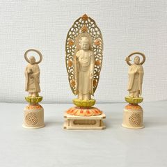 仏像 浄土三尊像セット30cm 木製 純金箔仕上げ 精巧工芸品 - メルカリ