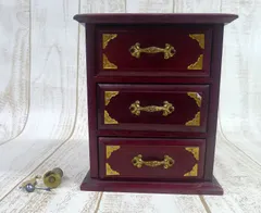 現状品アンティーク ジュエリーボックス アクセサリーケース 木製 引き出し収納 3段 小ダンス インテリアmb26420 ▲