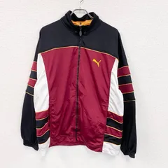 古着 used　80s　PUMA　プーマ　トラックジャケット/ジャージ　ヴィンテージ　刺繍ロゴ　マルチカラー　赤　ボルドー　Lサイズ【値引き交渉OK！】