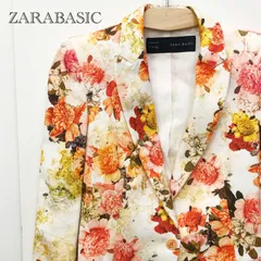ＺＡＲＡ ＢＡＳＩＣ ザラ テーラード ジャケット Ｓ 花柄 ボタニカル柄 ホワイト 白 レトロ柄 レディース