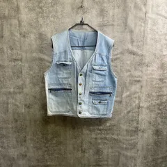 【Y-157】ヴィンテージ感 デニムワークベスト 多ポケット ライトブルー 古着mix アメカジ ストリート 重ね着