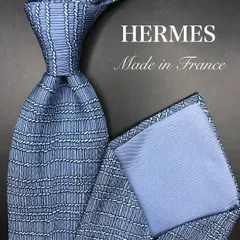 【美品】HERMES エルメス ネクタイ ストライプ 幾何学 ブルーグレー 灰