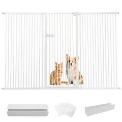 【新着商品】RAKU ペットゲート 猫 高さ155cm 隙間間隔3.5cm ハイタイプ 突っ張り式 取付幅61.5-246cm選択可能 前後90°開閉 オートクローズ 専用スロープ付き 子猫通り抜け防止 穴開け不要 取付簡単 ベビーゲート (ホワイト 取付幅