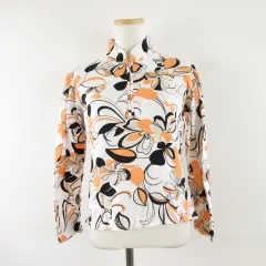 アディダス adidas ゴルフウェア スポーツ ポロシャツ 長袖 花柄 白 オレンジ M *A477