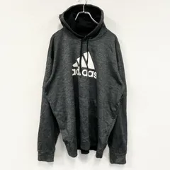 古着 used　adidas　アディダス　プリントフーディ/スウェットパーカー　灰色　ダークグレー　XLサイズ【値引き交渉OK！】