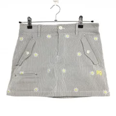 パーリーゲイツ スカート グレー×白 細ストライプ 花刺しゅう総柄 レディース 0(S) ゴルフウェア PEARLY GATES