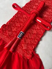 絞り帯揚げ、帯締めセット　赤系