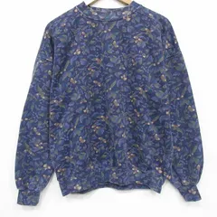 L/古着 NORTHERN REFRECTIONS 長袖 スウェット メンズ 00年代 00s 花 ラグラン クルーネック 紺 26jan07