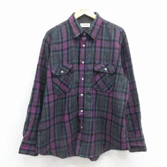 XL/古着 セントジョンズベイ 長袖 ウール シャツ メンズ 80年代 80s 大きいサイズ 紫 チェック 26jan07