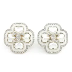 シャネル CHANEL ピアス ココマーク クローバーモチーフ C24/A 2024年製 イミテーションパール ラインストーン GP 【中古】