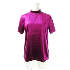 ザラ トラファルック ZARA Trafaluc カットソー ハイネック 半袖 ベロア ストレッチ 光沢感 薄手 しなやか M 紫 パープル /CK13