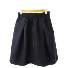 バーニーズニューヨーク BARNEYS NEW YORK スカート フレア ひざ丈 タック ジャカード ハリ感 サテン 光沢感 千鳥格子 チェック 38 紺 ネイビー /CK21のサムネイル