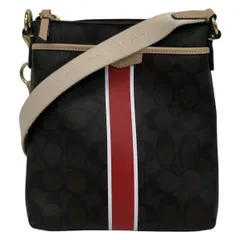 COACH(コーチ) ショルダーバッグ シグネチャー柄 ダークブラウン×レッド×ベージュ レザー