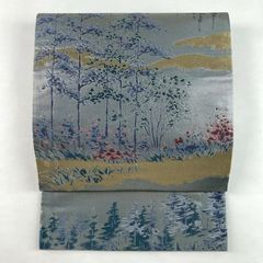 6k1215名古屋帯 紬 青 白 黄色 柄物 和装 着物 - メルカリ
