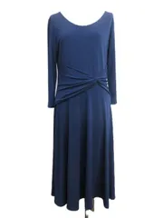 EGERIE エジュリ ワンピース ロング丈 ツイスト 長袖 とろみ素材 ストレッチ フォーマル セレモニー フランス製 ネイビー 紺色 E640LF