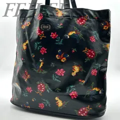 【B4758】 FEILER フェイラー トートバッグ ハイジ柄 レディース ブラック 肩掛け ナイロン PVC 花柄 大判 大容量 総柄