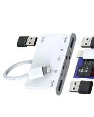ライトニング 充電ケーブル USB3.0 Micro SDカードリーダー(6in1)マイクロSD TF OTG 変換 アダプター アイフォン Lightning 同時 高速充電 カメラ フラッシュカード 写真 転送 保存 データ移行 バックアップ か ...