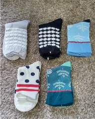未使用品 靴下 レディース グレー ブラック ブルー グリーン ホワイト水玉 5足セット 24cmくらい