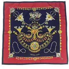 美品 HERMES エルメス スカーフ カレ90 PARURES DES SABLES 砂漠のアクセサリー シルク レッド