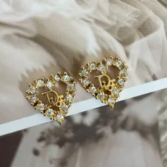 クリスチャンディオール イヤリング CDロゴ ハートモチーフ GPメッキ ラインストーン ゴールド アクセサリー ピアス Christian Dior Vintage Earrings Heartshape Accessories 22367