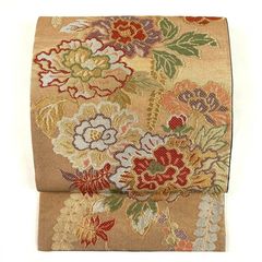 総刺繍級】上質 袋帯 グレージュ 金糸 くすみカラー 花丸文 柔らか