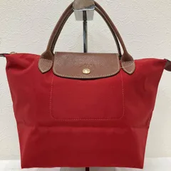 9826　LONGCHAMP　ロンシャン　ハンドバッグ　 ルプリアージュ　ナイロン　レザー　 レッド系　赤　レディース