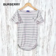 00s 美品 BURBERRY BLUE LABEL バーバリーブルーレーベル ホースロゴ刺繡 ボーダー サイドギャザー ロングTシャツ ピンク y2k 平成ギャル レディース 半袖 トップス