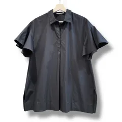 美品 ANAYI アナイ タイプライターフレア袖 ブラウス ネイビー 濃紺 サイズ38 日本製 スキッパー プルオーバー 半袖 ストレッチ オーバーサイズ  レディース 夏 ゴーゴー古着マルイ草加店3405