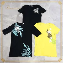フラダンス 衣装 トップス まとめ売り 全3点 セット マウナロア Maunaloa Tシャツ 黒 紺 黄 花柄 半袖 プルメリア柄 ティアレ柄 かわいい 練習 レッスン 伸縮 ストレッチ ブラック系 ネイビー系 イエロー系