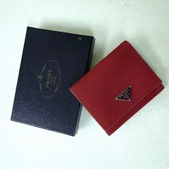 PRADA プラダ  3つ 折り財布 レッド  ナイロン レザー イタリア製