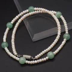 Q611 グリーンアベンチュリン 淡水真珠 パール SV刻印 ネックレス デザイン シルバー 6月誕生石