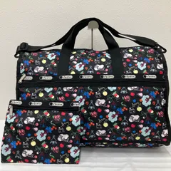9781　LeSportsac　レスポートサック　 ボストンバッグ　2way　旅行　大容量　 ラージウィークエンダー　総柄　黒　 ブラック系　ナイロン　軽量　 ポーチ付き　レディース