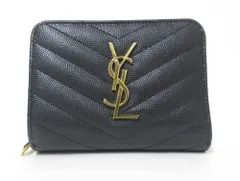YSL/サンローランパリ　Vステッチ YSLロゴ レザーコンパクトウォレット　403723　レザー　コンパクトウォレット　ブラック　【中古】